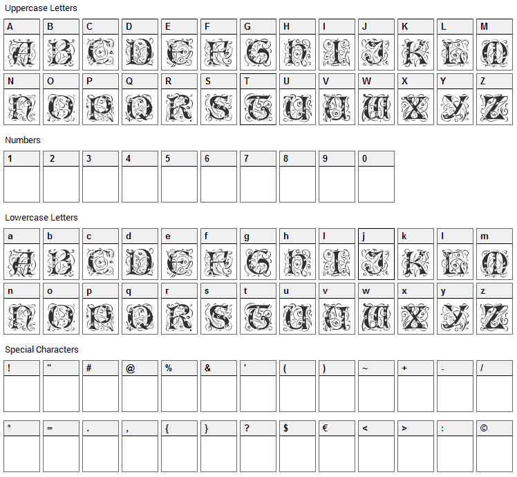 Romantik Font Character Map