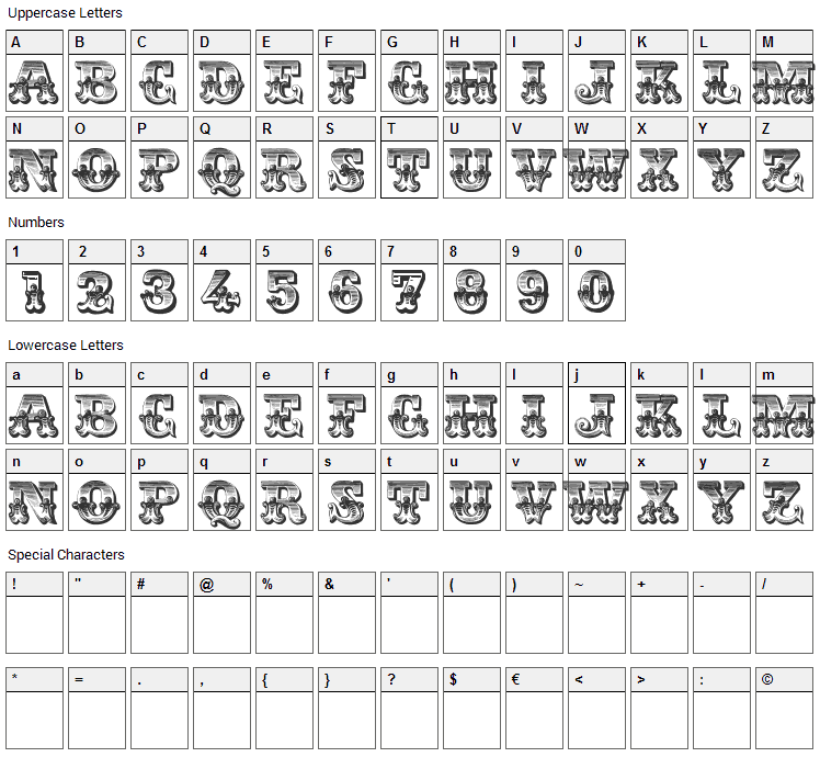Romantiques Font Character Map
