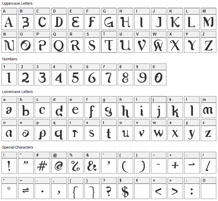 Romerati Font Character Map