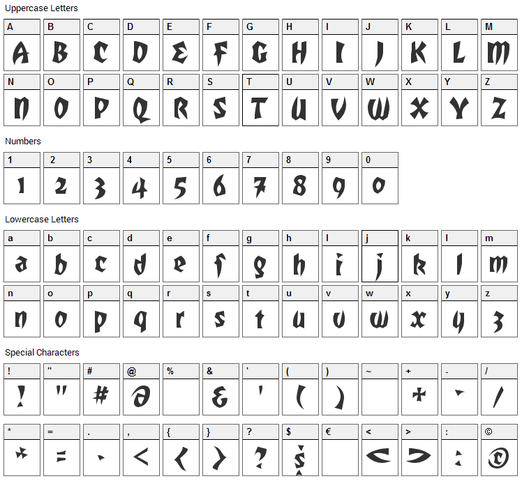 Romulan Falcon Font Character Map