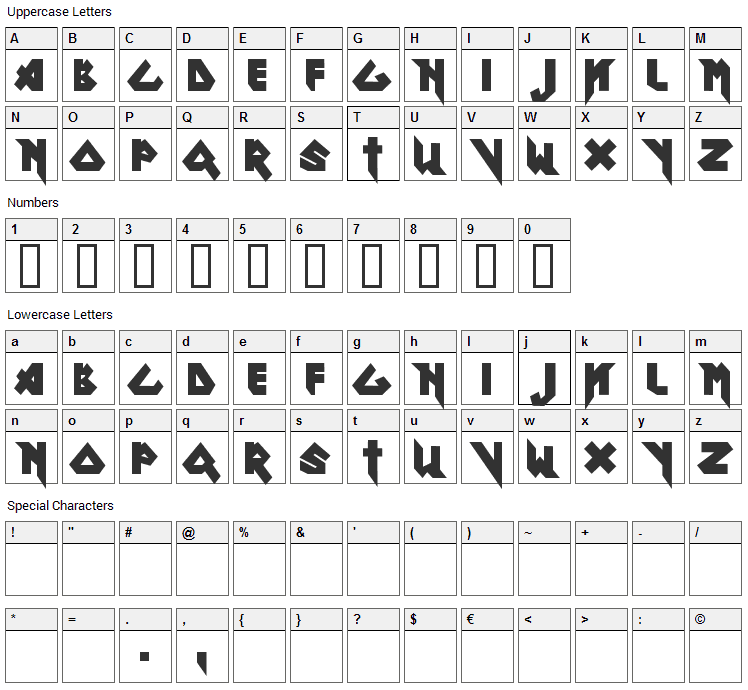 Ron Maiden Font Character Map