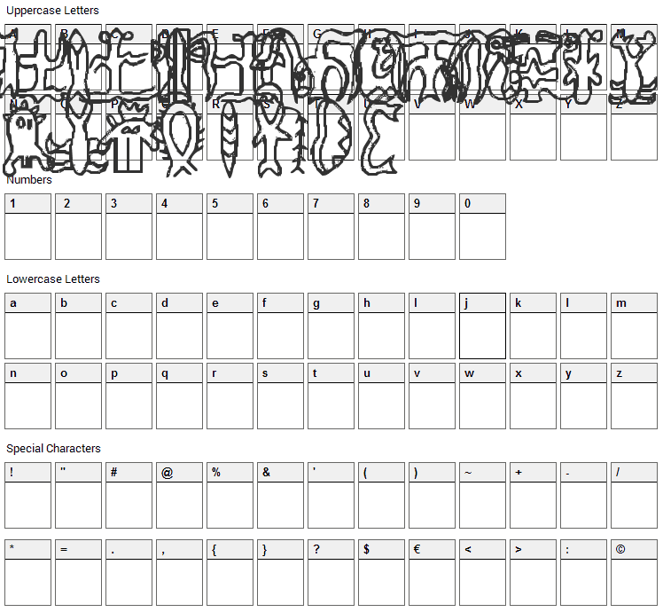 RongoRongo Glyphs Font Character Map