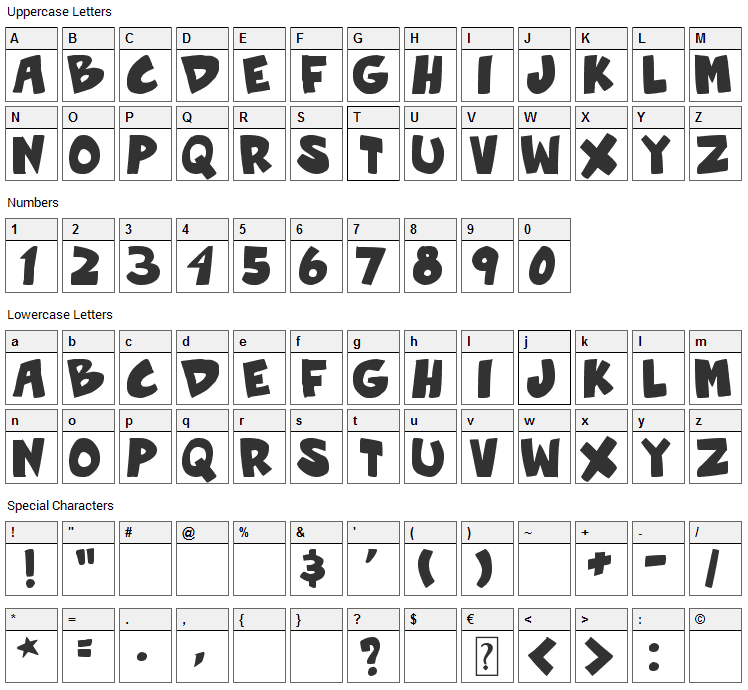 Roof Runners Active Font Character Map