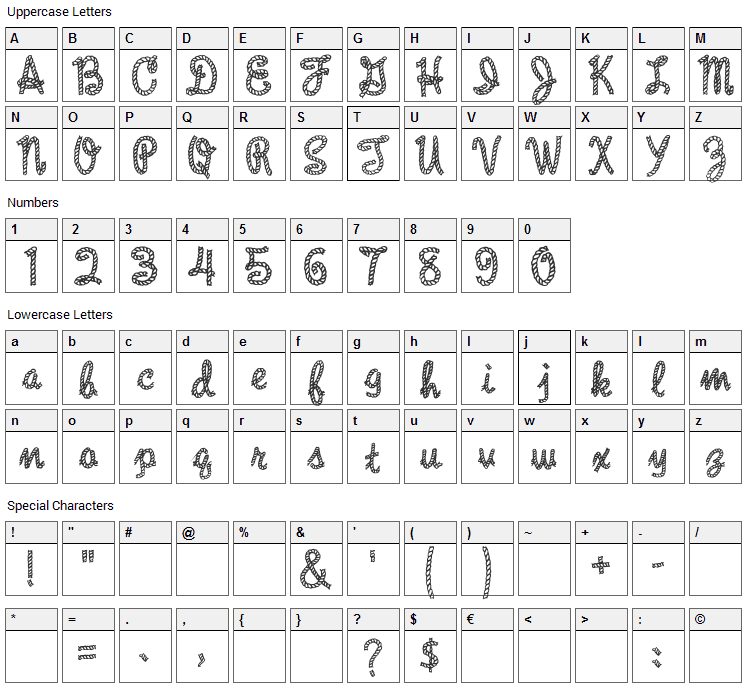 Rope Font Character Map