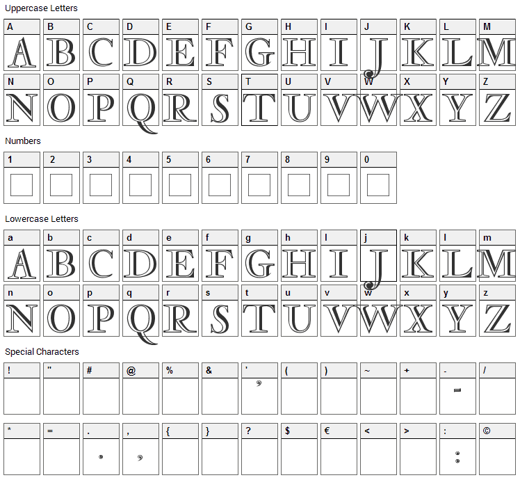 Rosart Font Character Map