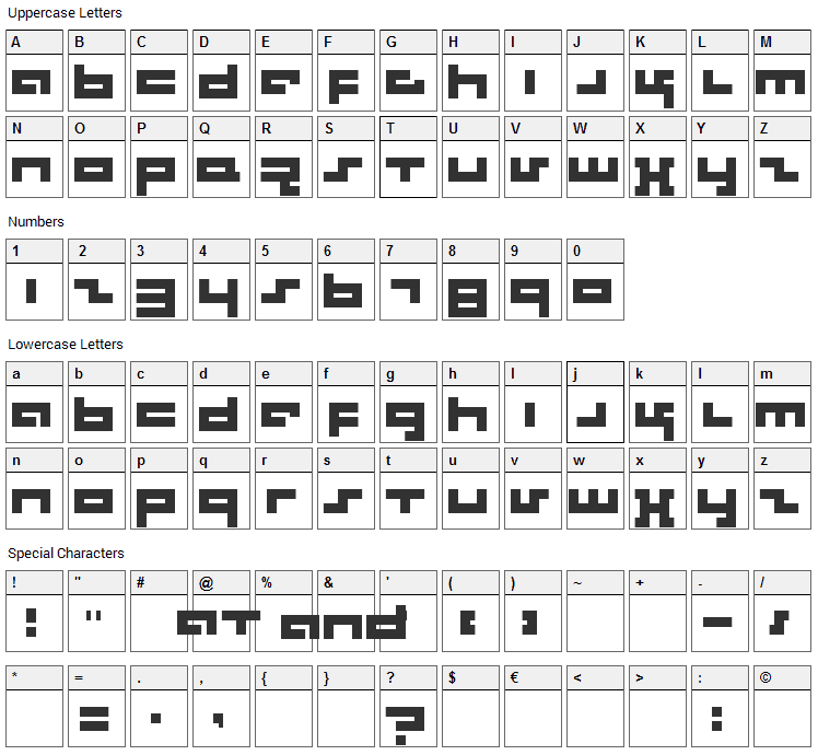 Rotek Font Character Map