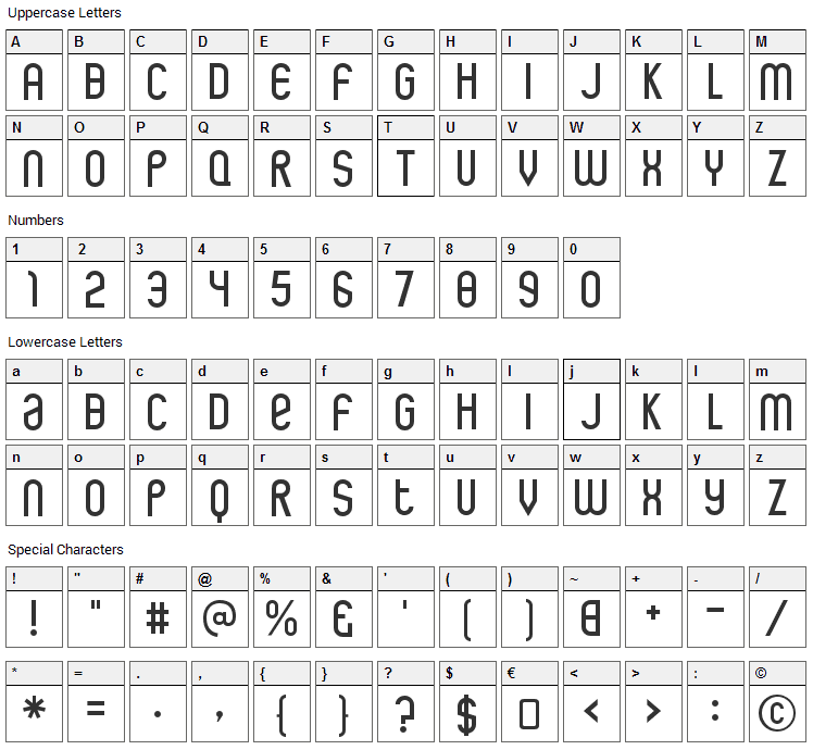 Rothwell Font Character Map