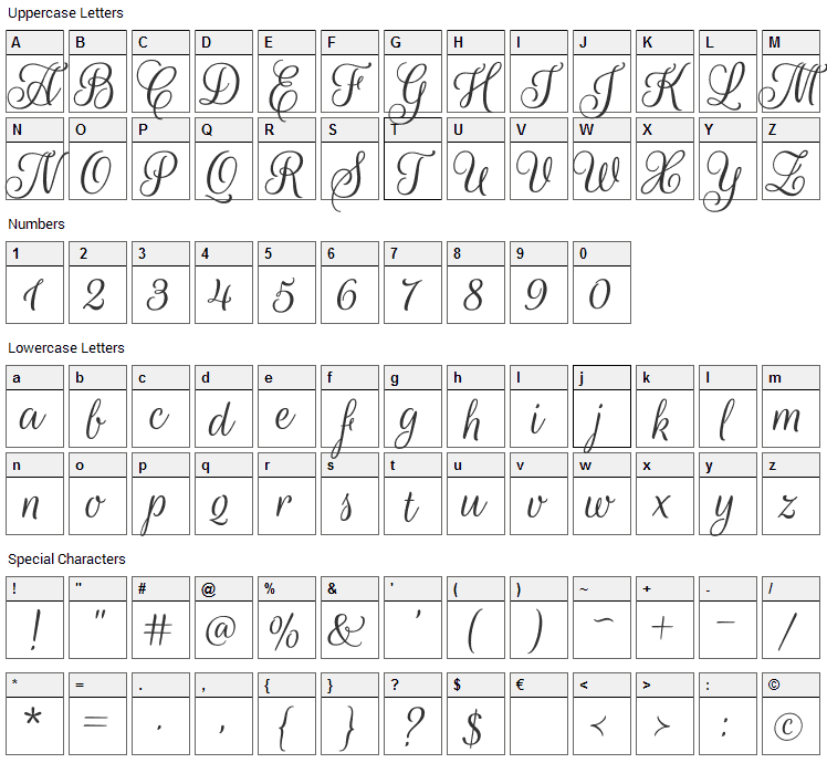 Rouge Script Font Character Map