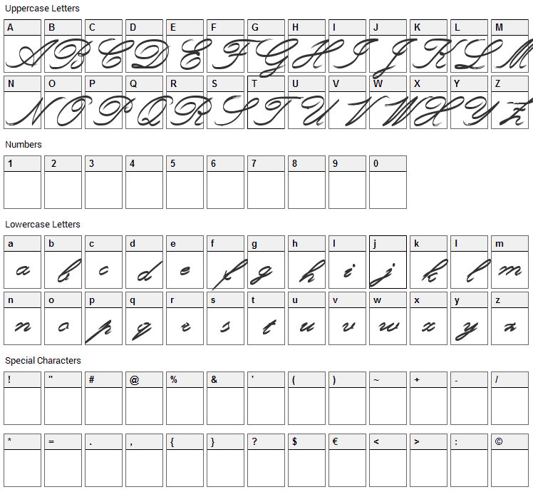 Rough Brush Script Font Character Map