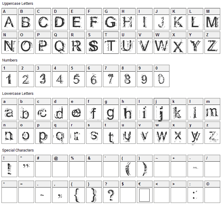 Rough Linen Font Character Map