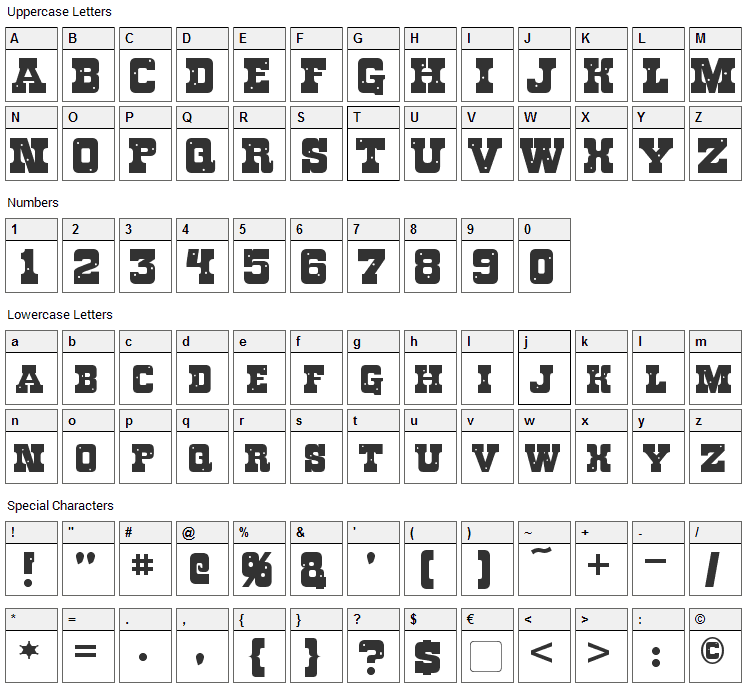 Roughknight Font Character Map