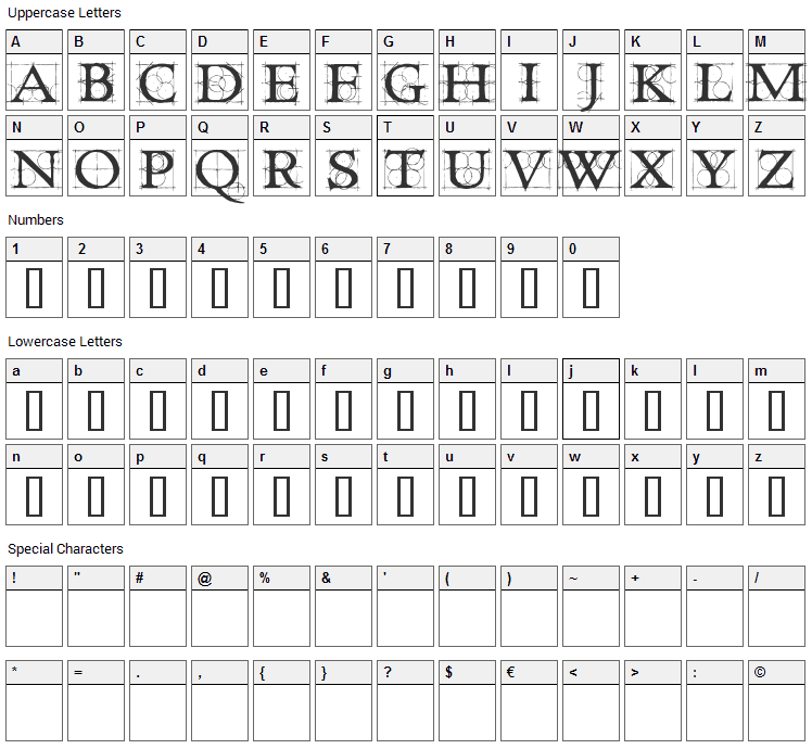 Roughwork Font Character Map