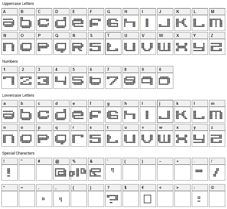 Round Font Character Map
