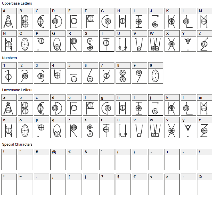 Round Geometric Font Character Map