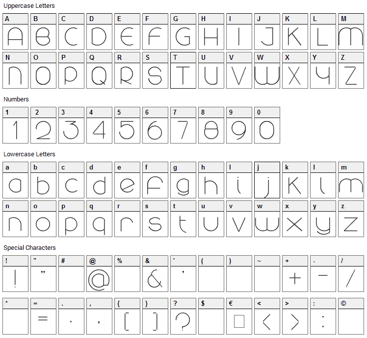 Rounded Font Character Map