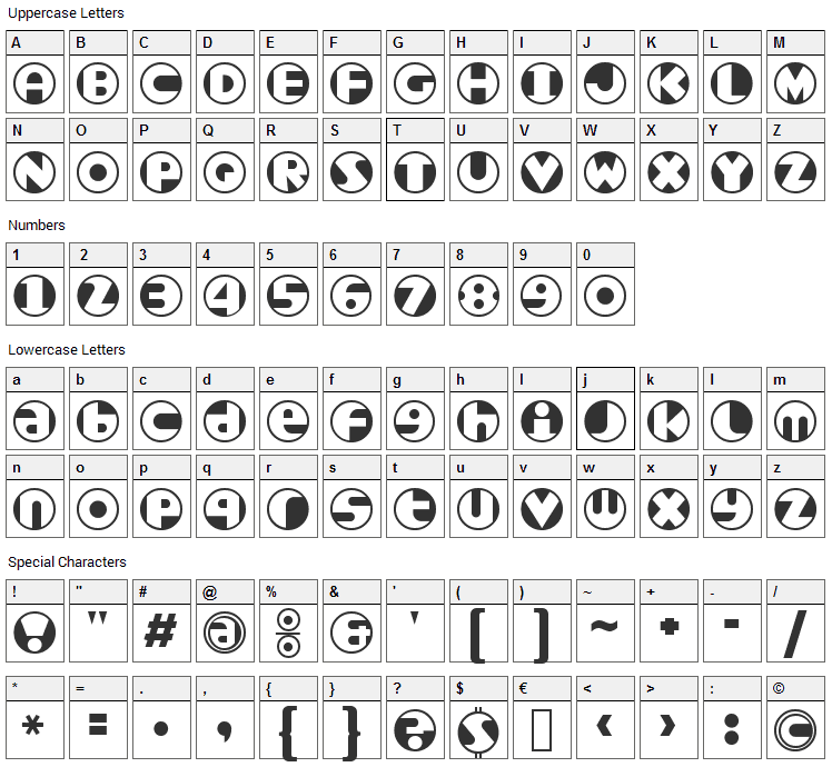 Roundel Font Character Map