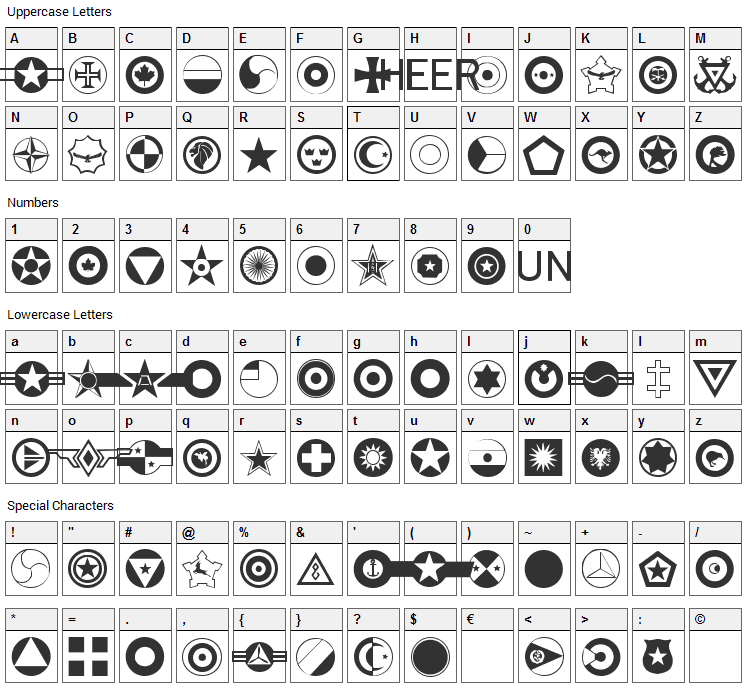 Roundels Font Character Map