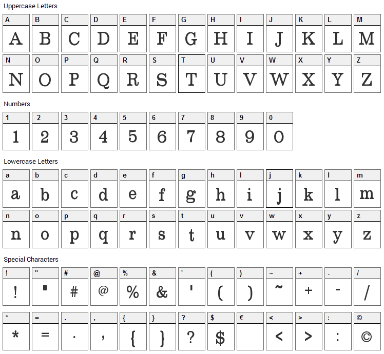 Roundslab Serif Font Character Map