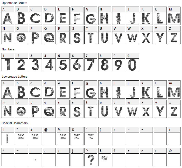 Route 3 Font Character Map