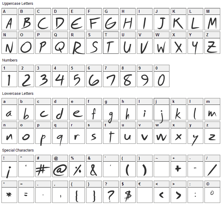 Roy Font Character Map