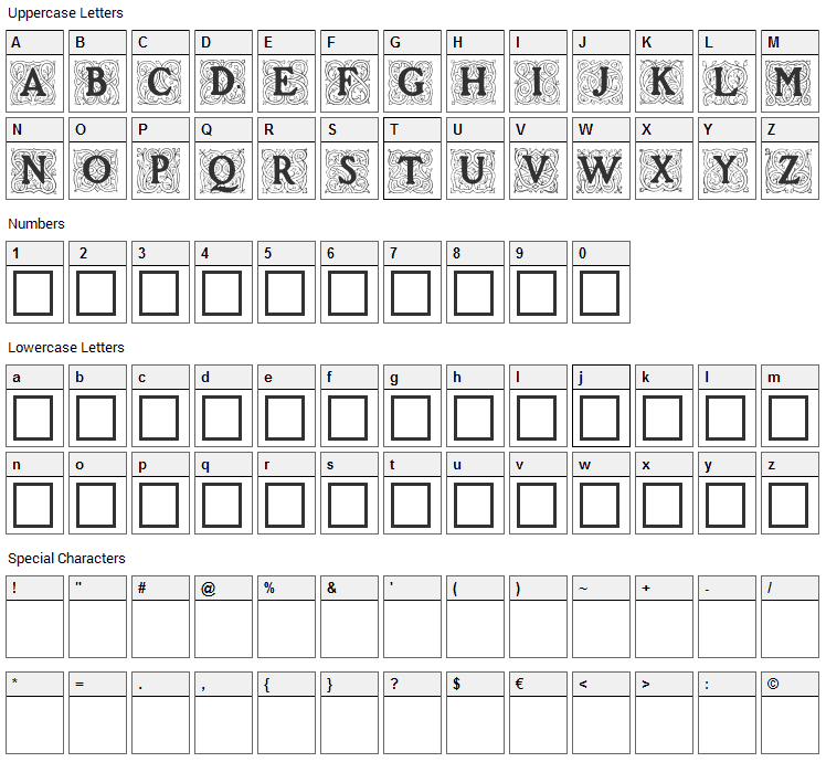 Roycroft Initials Font Character Map