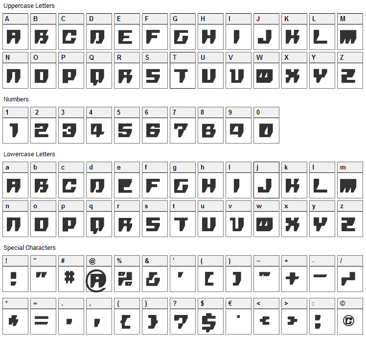 R.P.G. Font Character Map