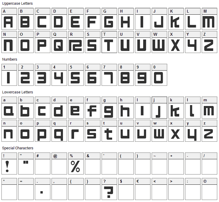 RS125 Original Font Character Map