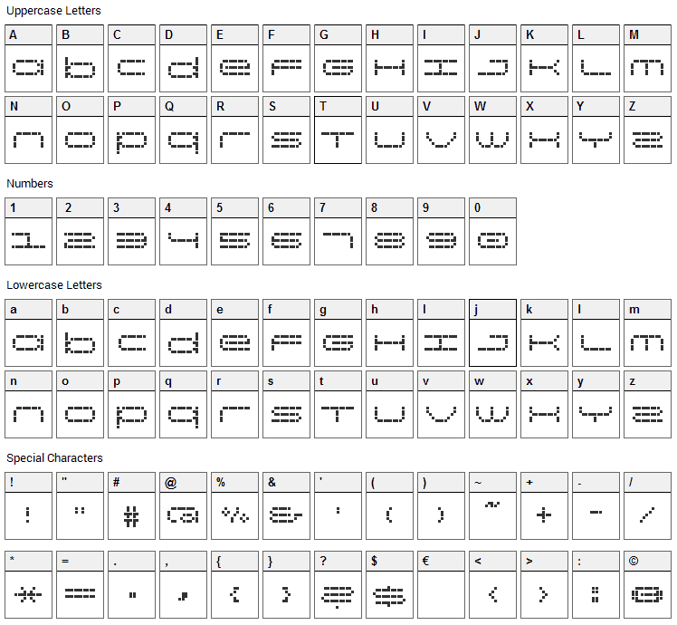 RT Screenloft8 Font Character Map