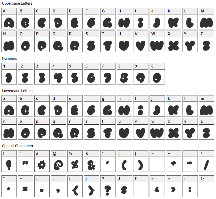 Rubberneck Font Character Map