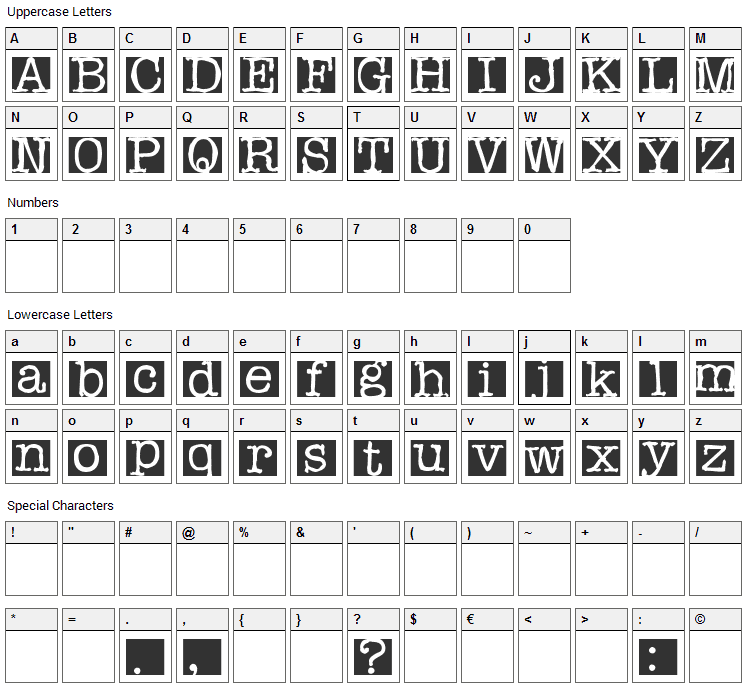 Rubberstamp Font Character Map