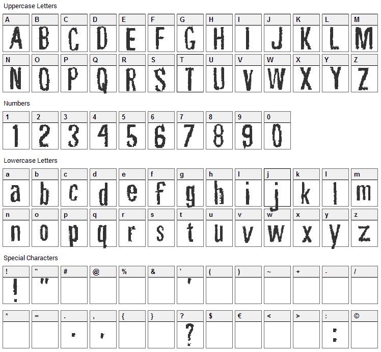 Rubbing Font Character Map