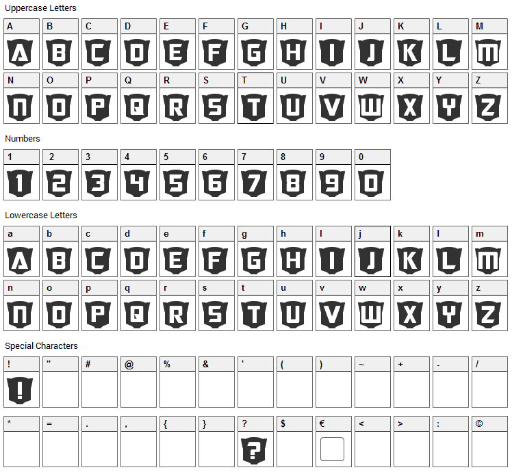 RubCaps Font Character Map