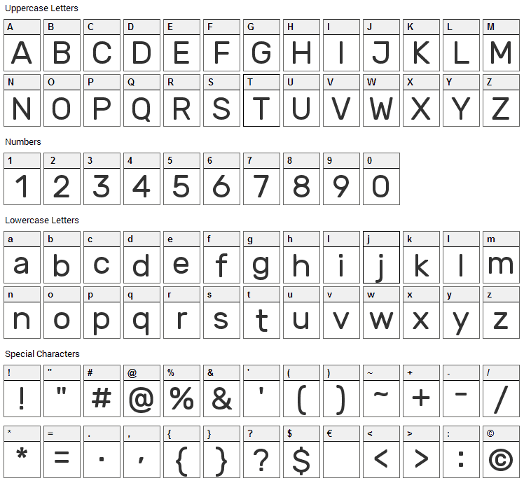 Rubik Font Character Map