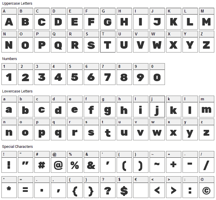 Rubik One Font Character Map