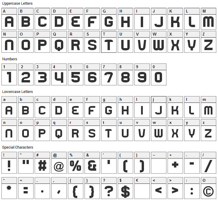 Rueck Font Character Map