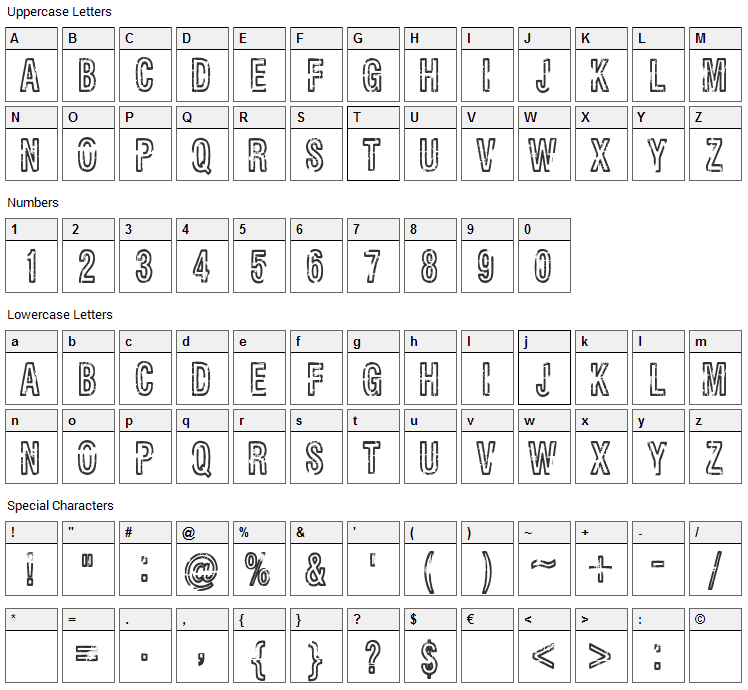 Rueckwarzsalto Font Character Map