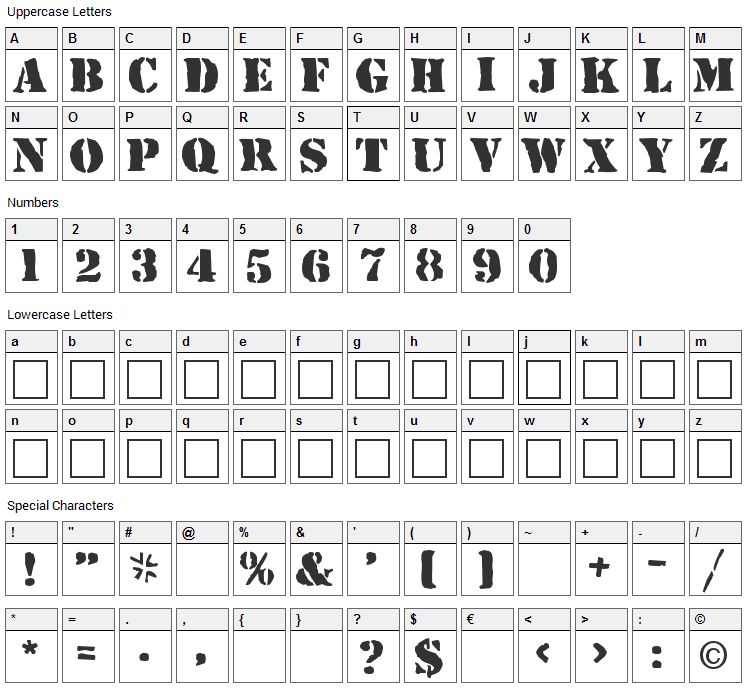 RufCrate Font Character Map