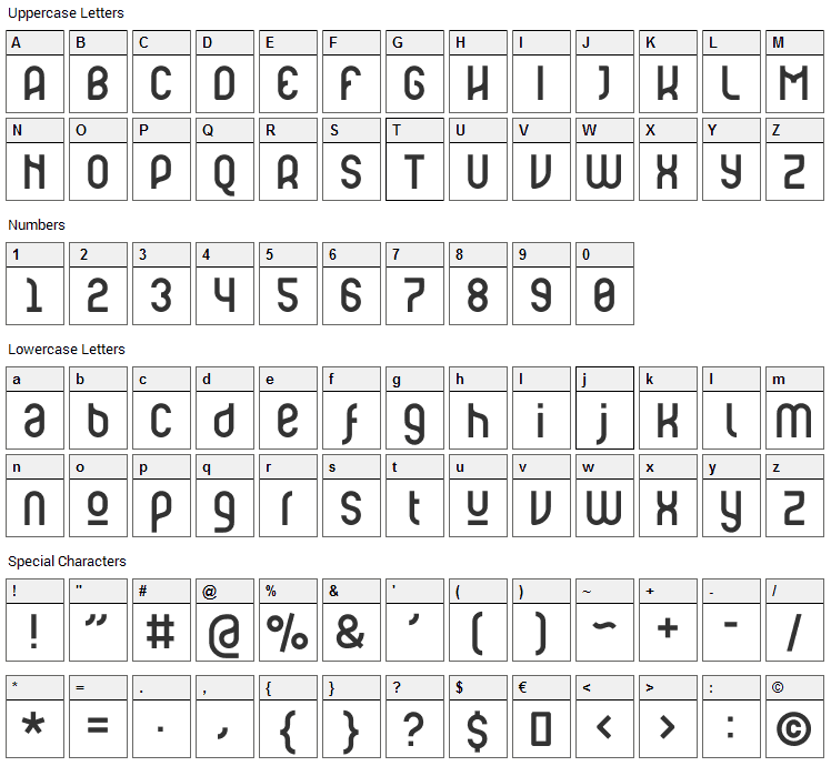 Ruler Modern Font Character Map