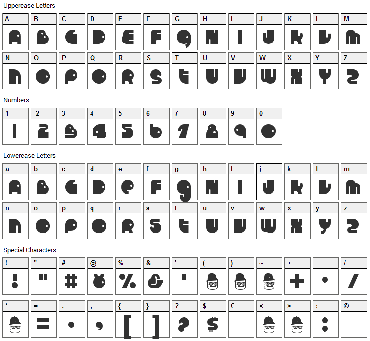 Run Tron 1983 Font Character Map