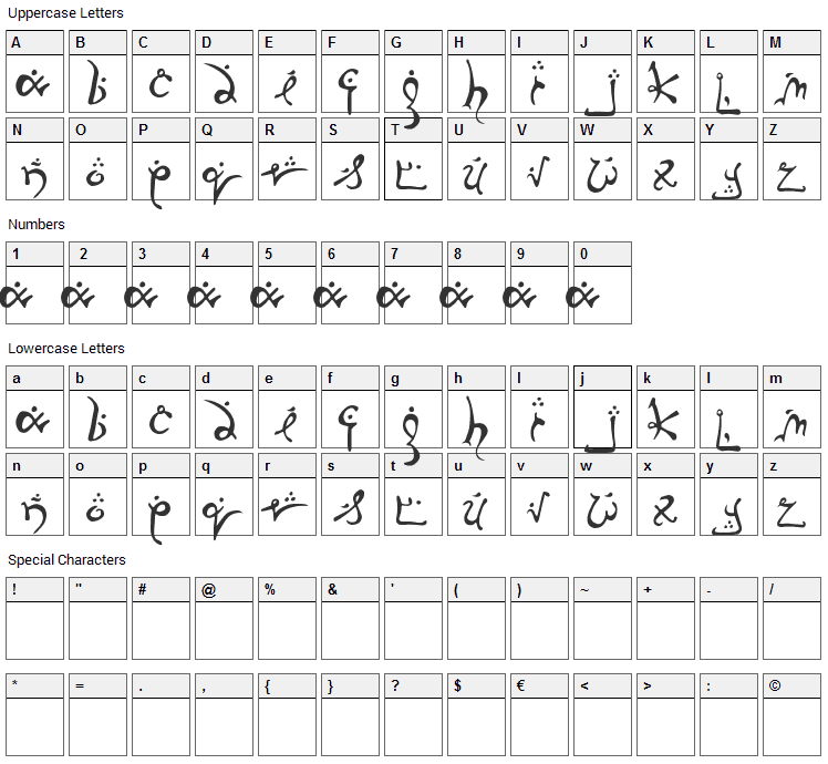 Running Smobble Font Character Map