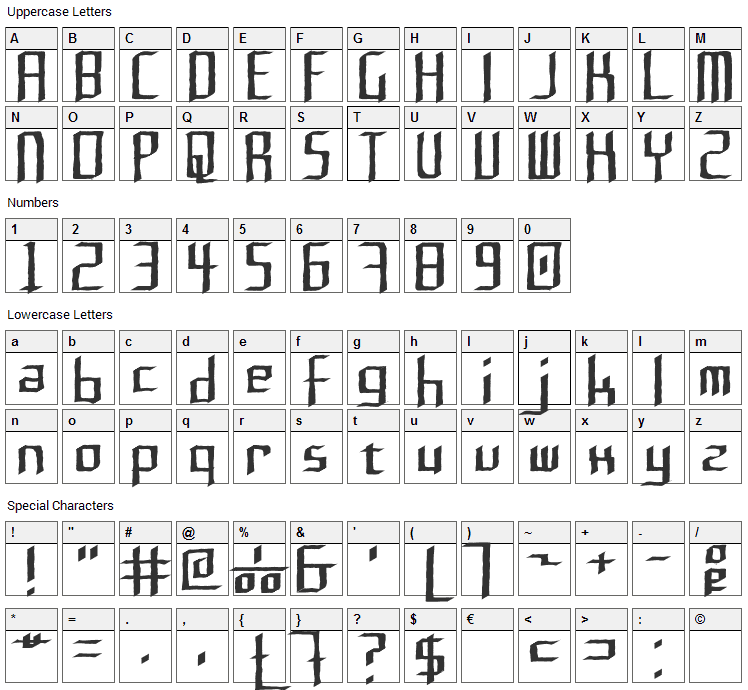 Rushil Font Character Map