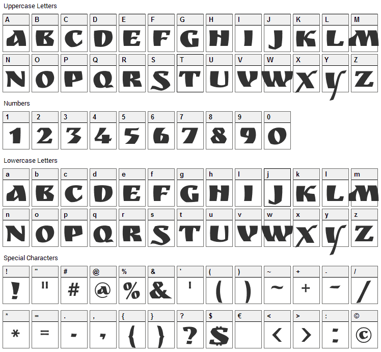 Ruslan Display Font Character Map