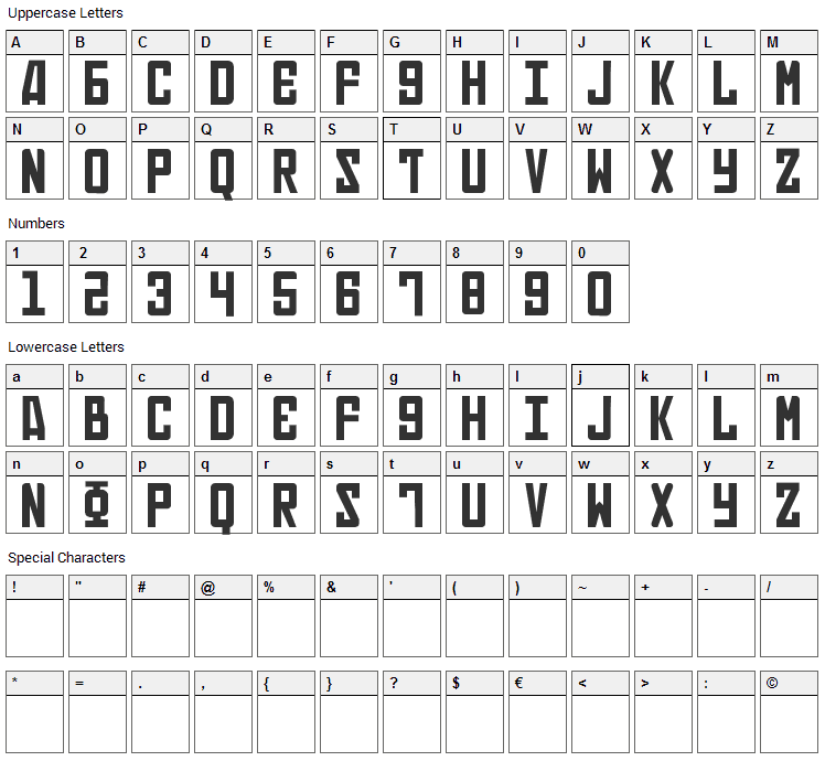 Russian Font Character Map