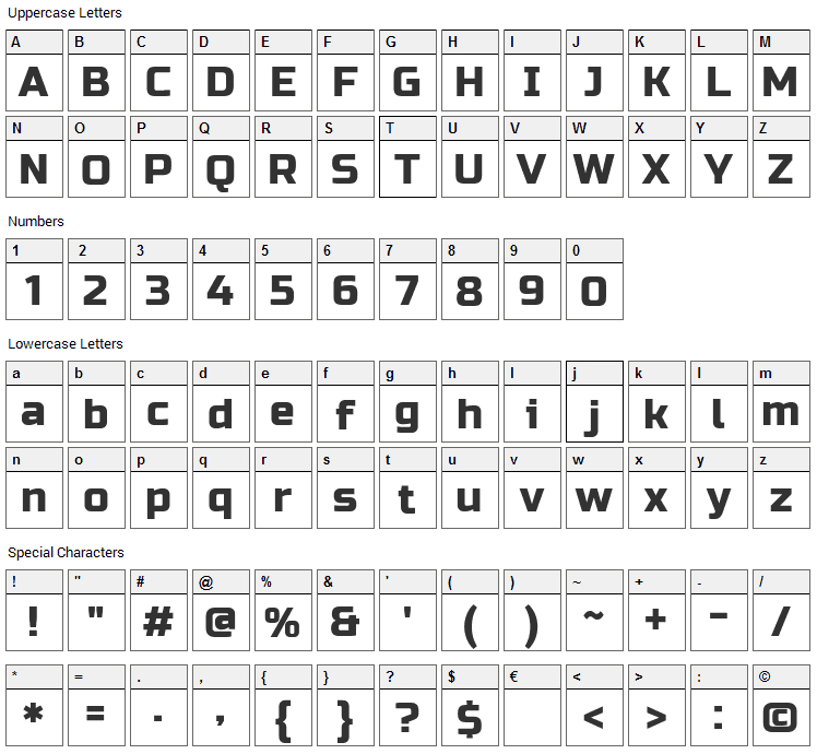 Russo One Font Character Map