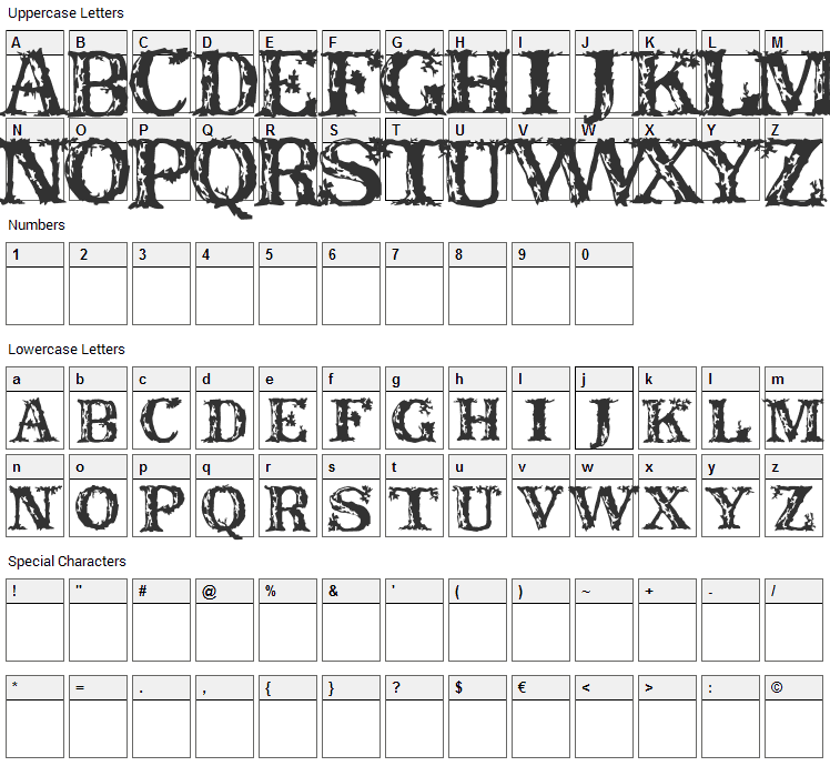 Rustic Font Character Map