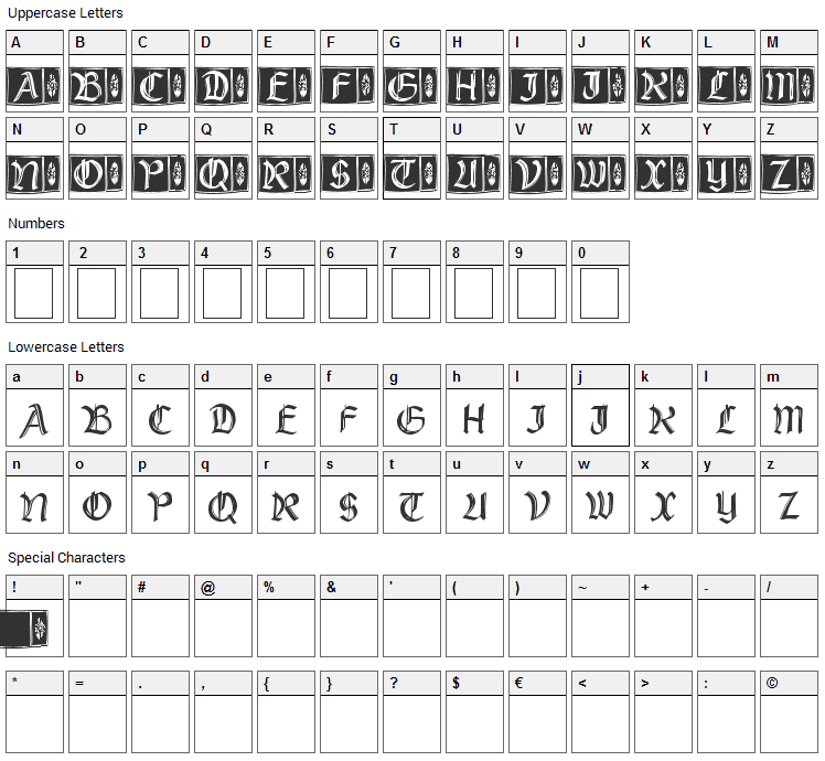 Rustick Capitals Font Character Map