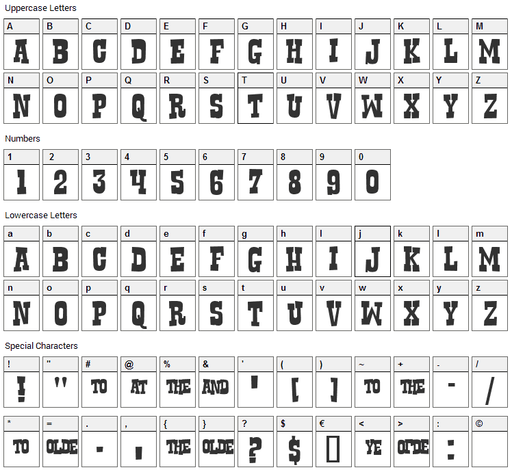 Rustler Font Character Map