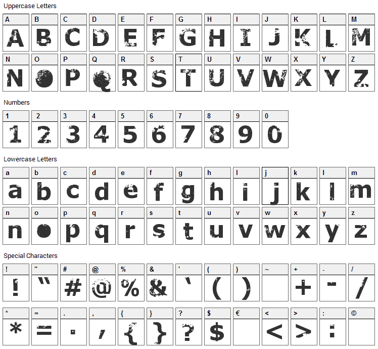 Rusto Font Character Map