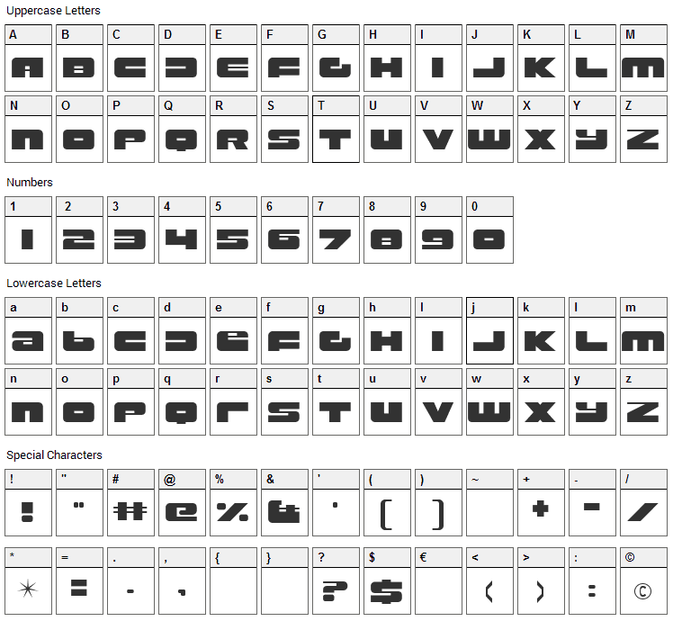 Rustproof Body Font Character Map