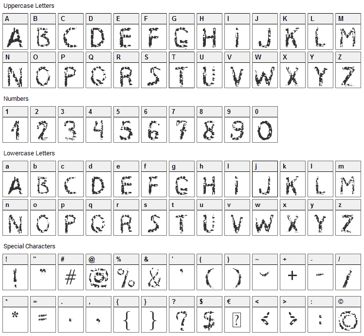 RustyIron Font Character Map